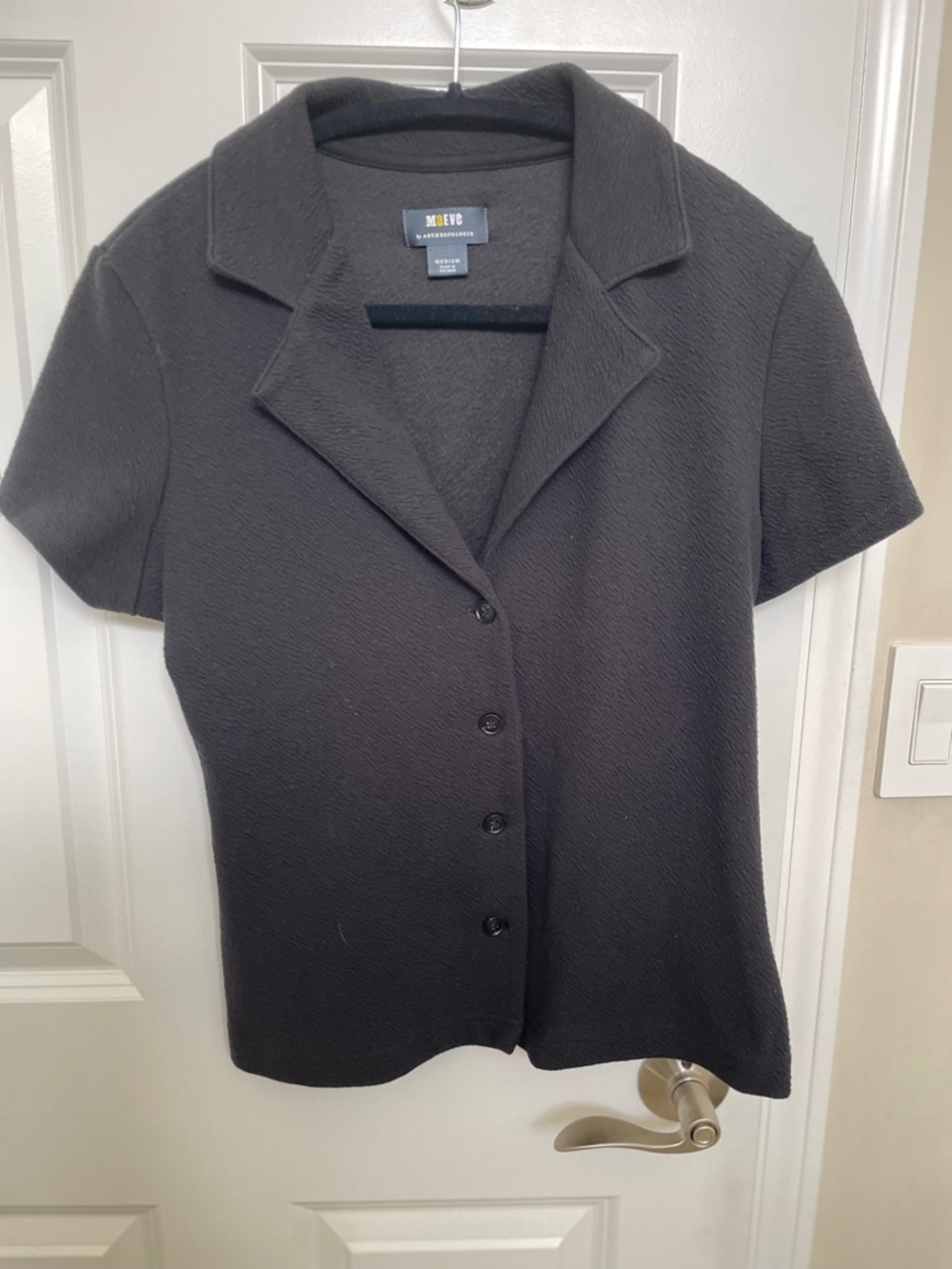 Maeve from Anthropology new Black Short Sleeve Button Front Top